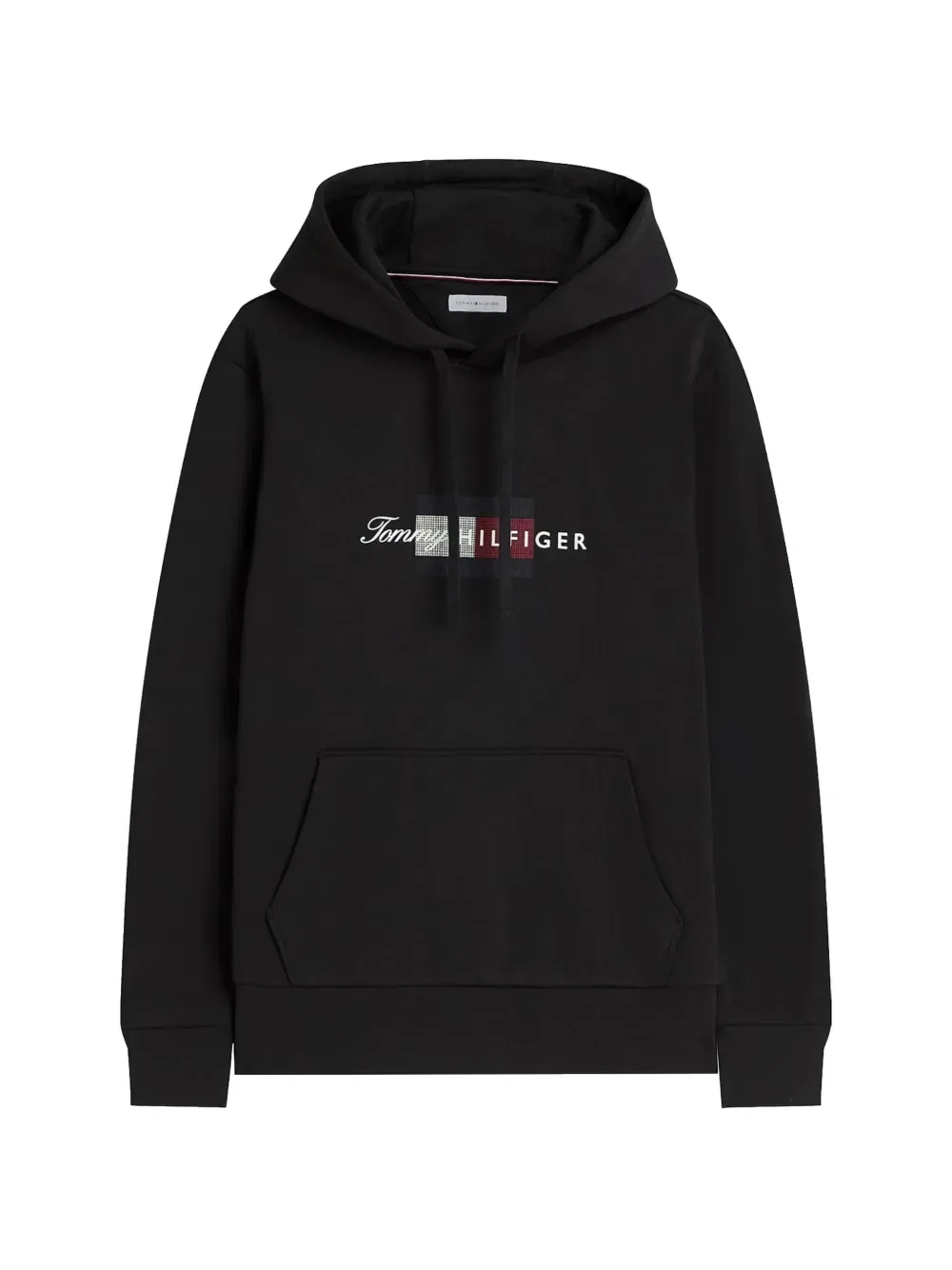 Толстовка с капюшоном на шнуровке и принтом логотипа Tommy Hilfiger, черный