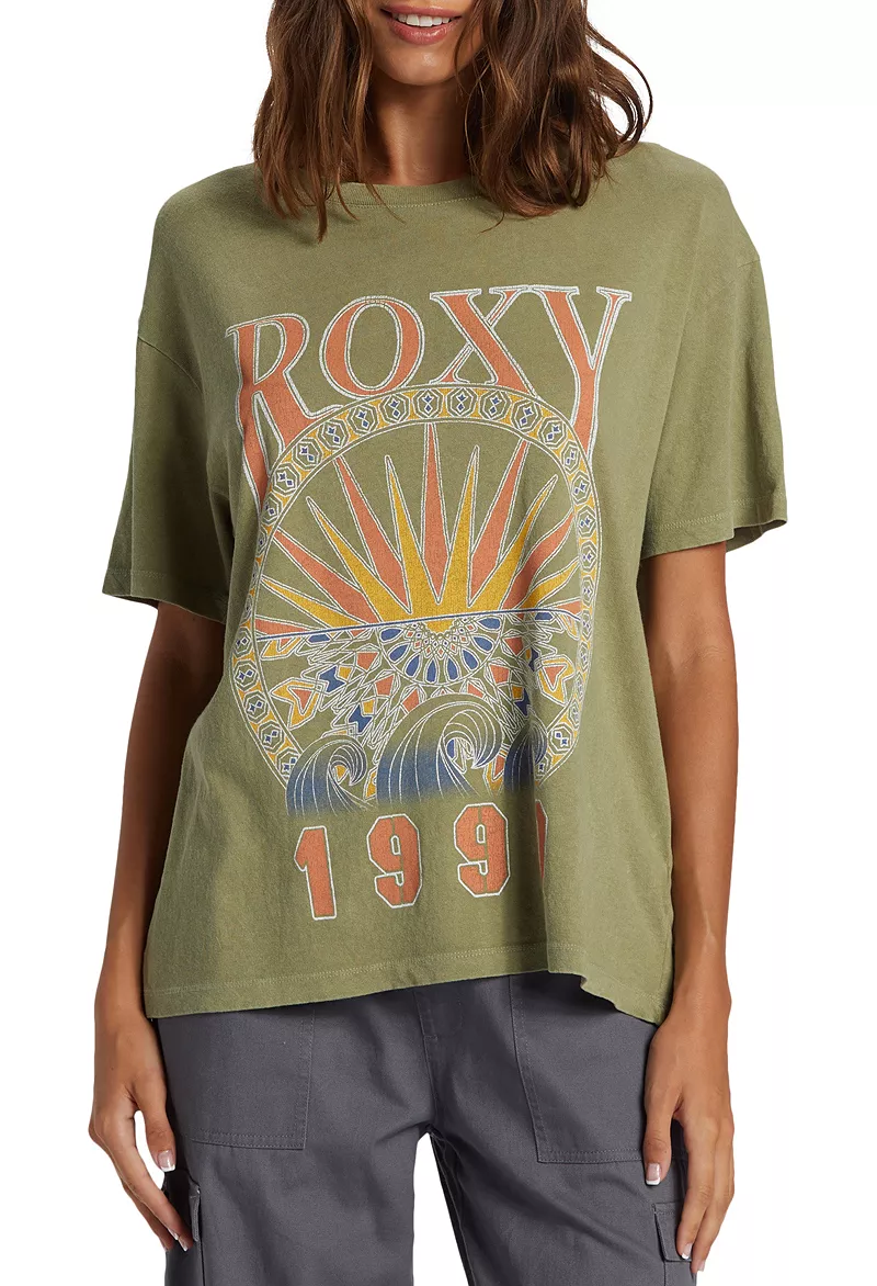 

Женская футболка с рисунком Roxy Surfs Up, цвет Oil Green