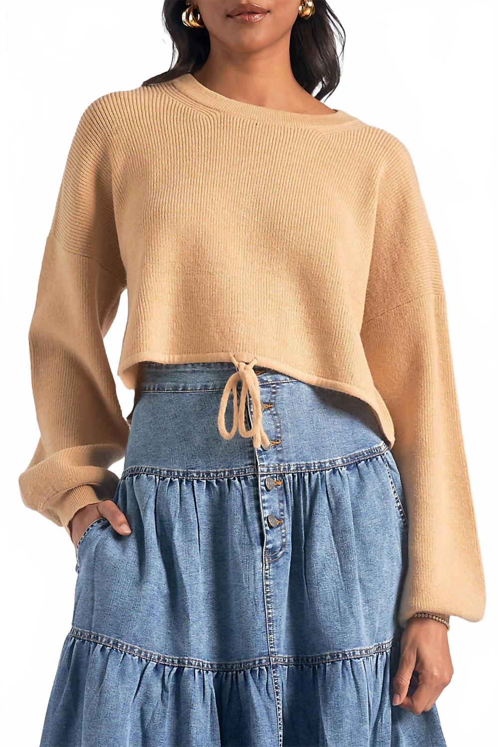 

Свитер-пуловер на завязках темно-бежевого цвета Elan, темно-бежевый