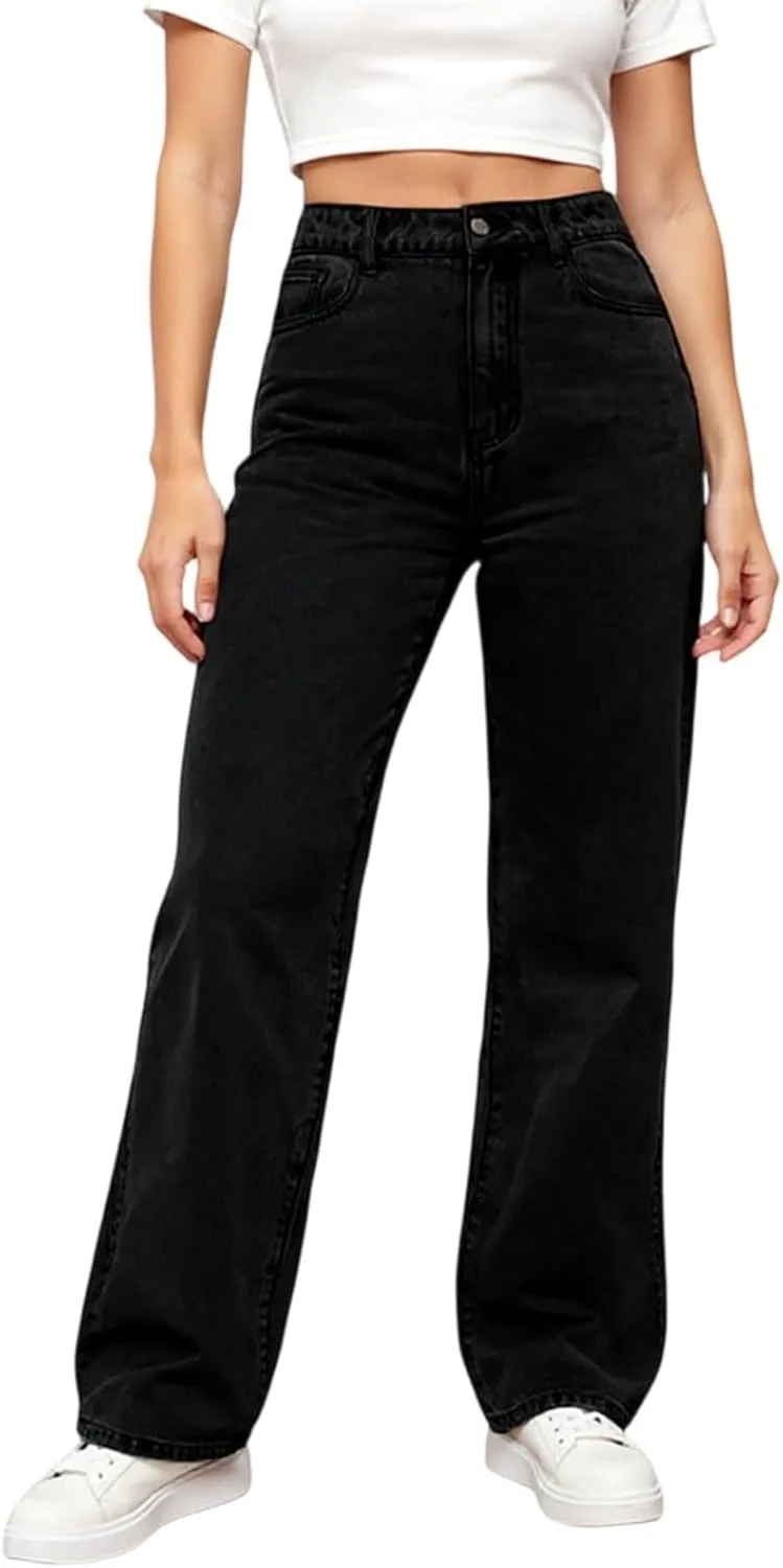 

Женские джинсы с широкими штанинами и высокой посадкой