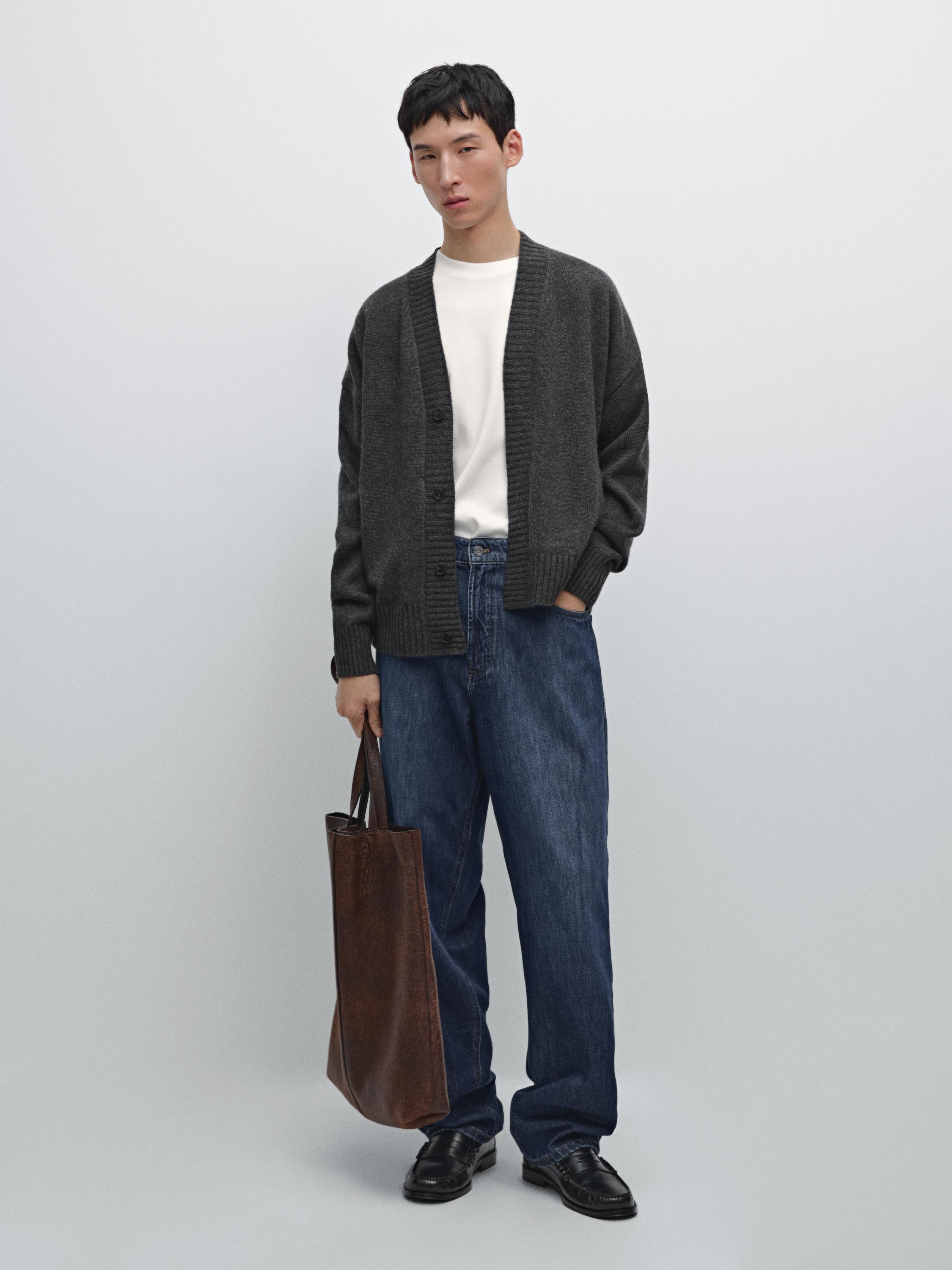 

Кардиган из смесовой шерсти с V-образным вырезом Massimo Dutti, Charcoal