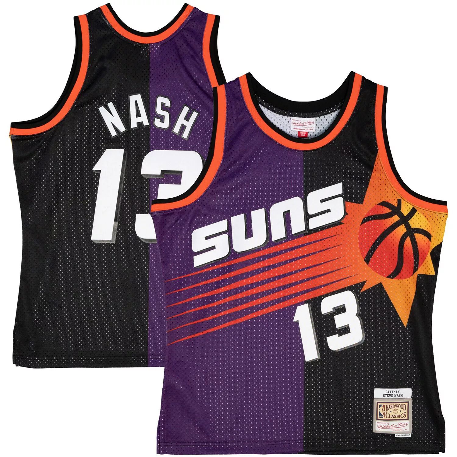 

Мужская майка Mitchell & Ness Steve Nash Purple/Black Phoenix Suns Big & Tall Hardwood Classics 1996-97 Split Swingman Джерси, Фиолетовый, Мужская майка Mitchell & Ness Steve Nash Purple/Black Phoenix Suns Big & Tall Hardwood Classics 1996-97 Split Swingm