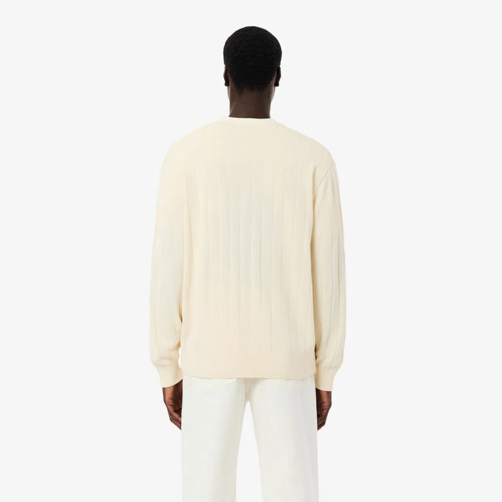 Мужской кардиган с V-образным вырезом Paris Pack Ribbed Knit цвета айвори от Lacoste — фото 3