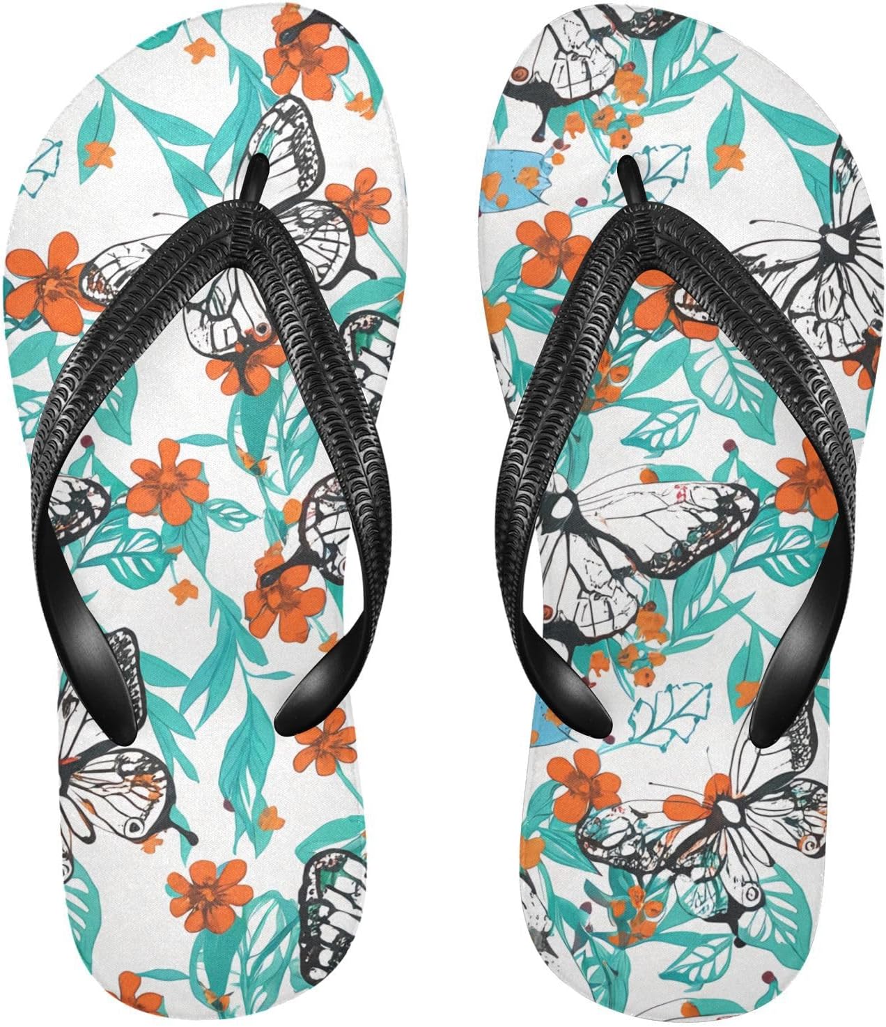 

Мужские летние шлепанцы-биркенштоки с цветочным узором и бабочками, резиновые, противоскользящие, для пляжа и душа Sinestour, белый