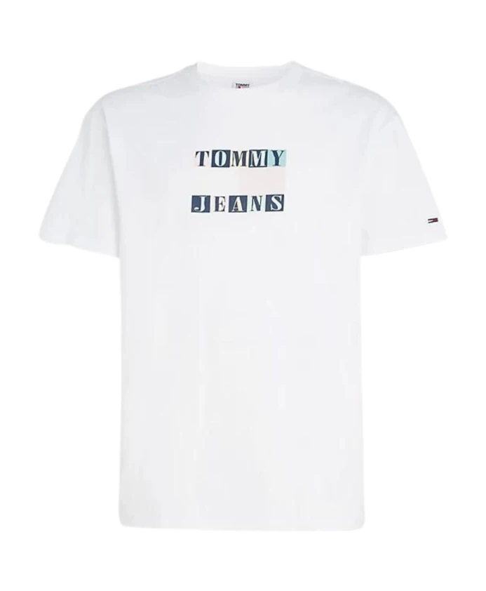 

Хлопковая футболка пастельных тонов с графическим принтом, классический крой. Tommy Jeans, белый