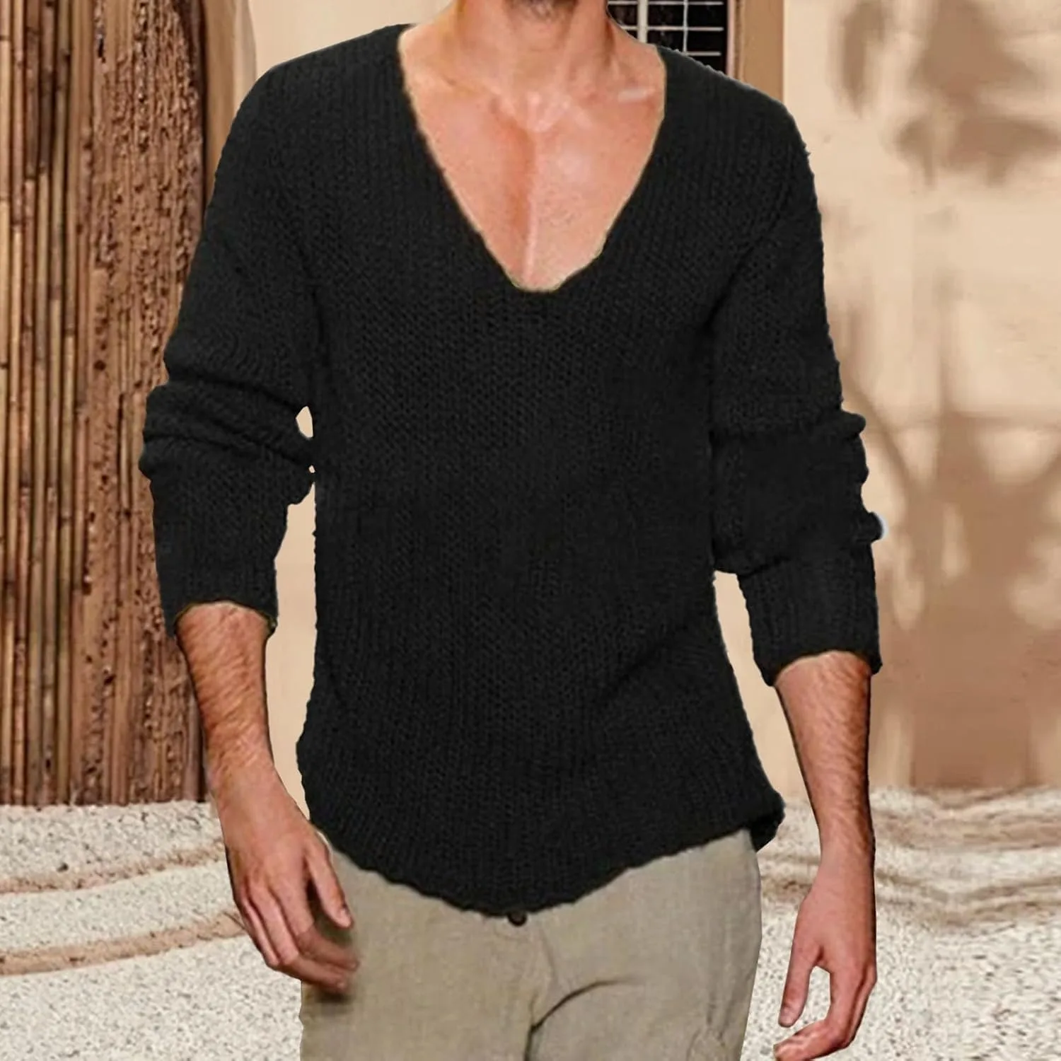Мужской свитер с глубоким V-образным вырезом Slim Fit — фото 2