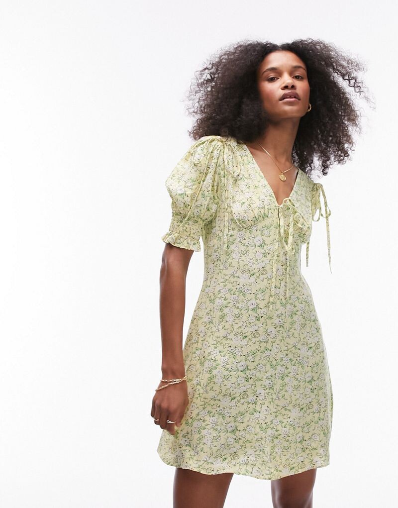 

Желтое мини-платье с завязками Topshop