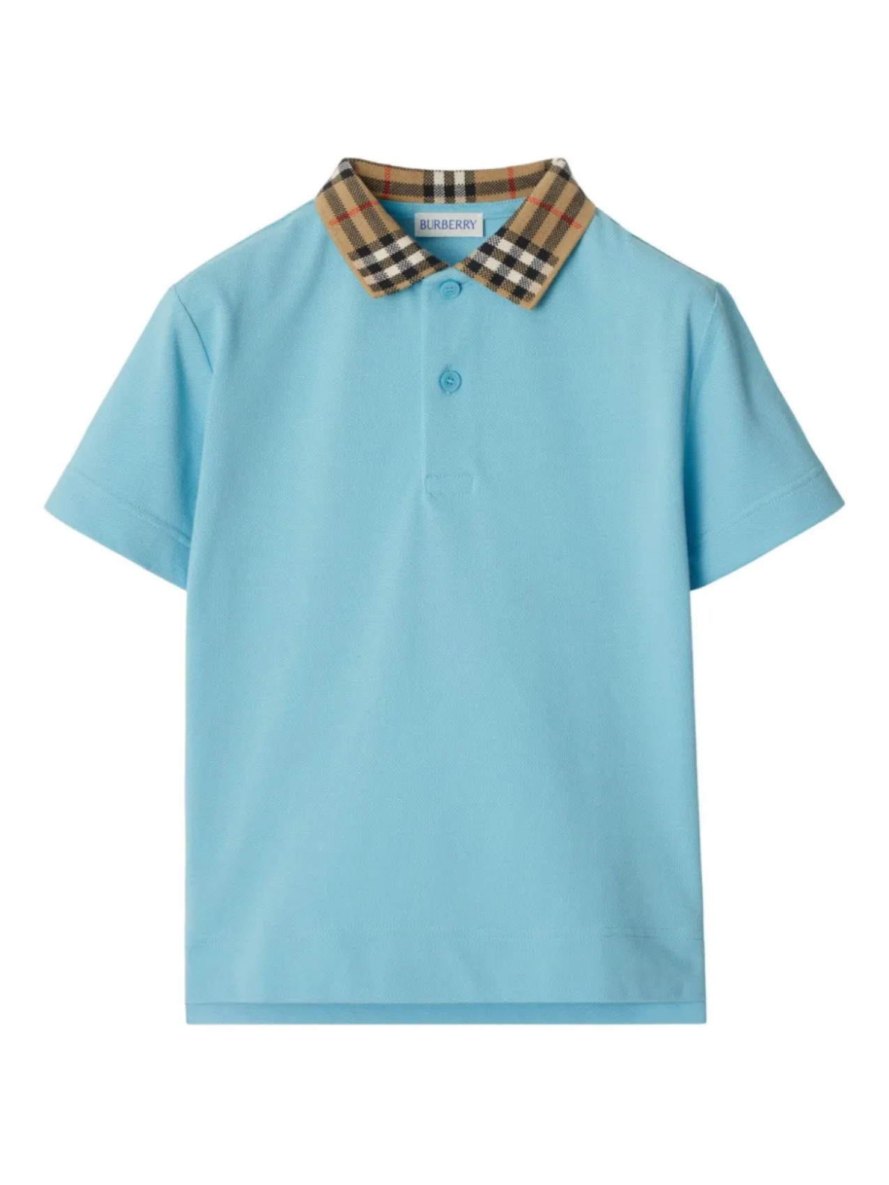 

Рубашка поло Burberry Kids из хлопка с клетчатым воротником, синий
