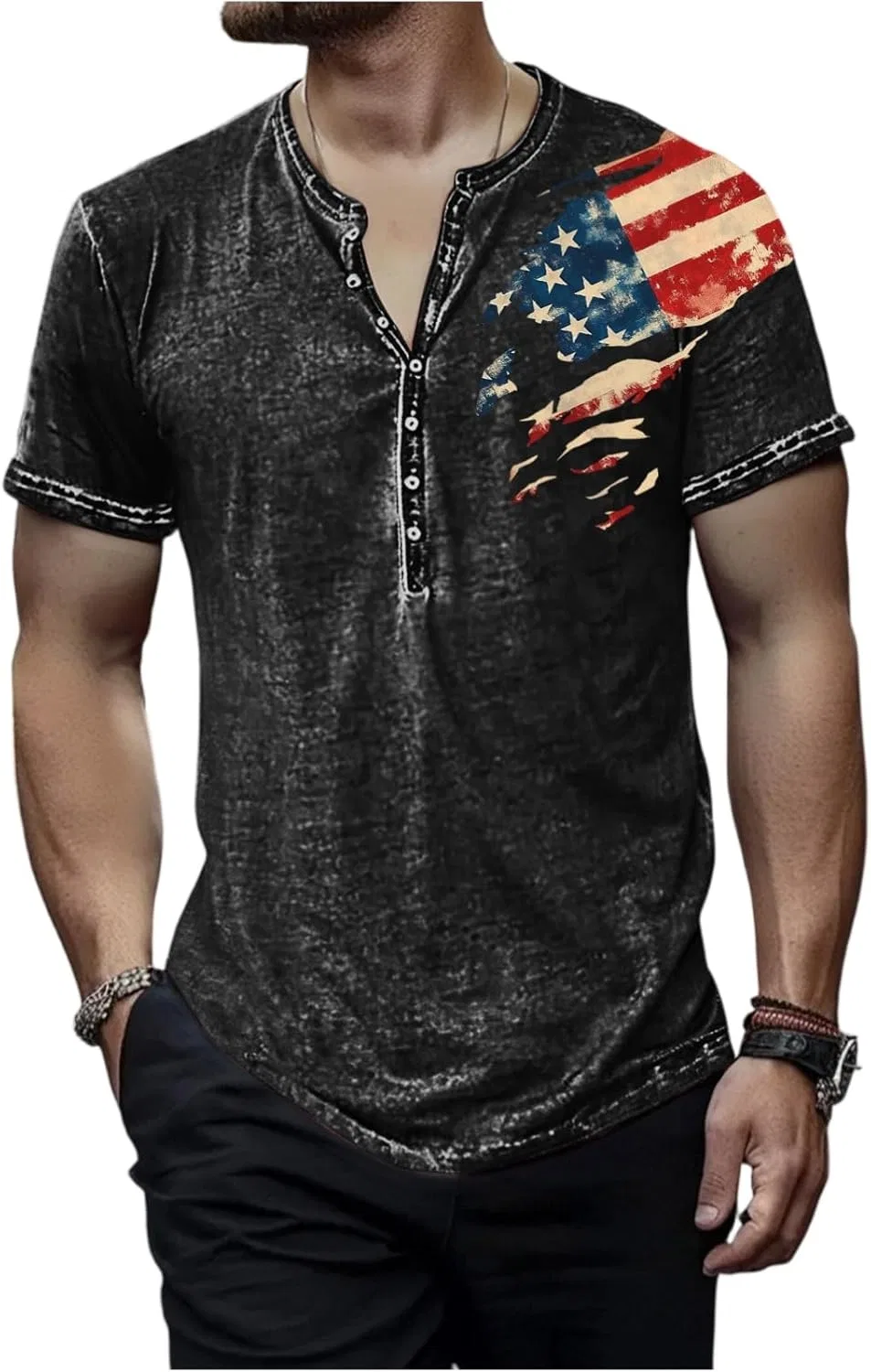 Футболка поло с американским флагом, Relaxed Fit, короткий рукав, 2-black