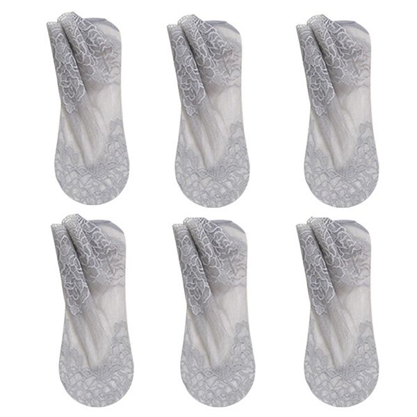 

Женские 6 пар носков-невидимок с цветочным кружевом, легкие, низкие, для балеток Anna-Kaci, Gray