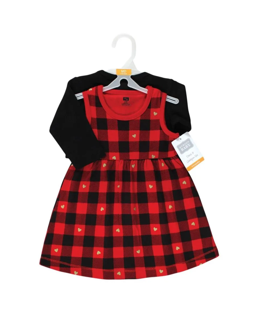 Легкий хлопковый комплект: платье и кардиган Hudson Baby, золото heart buffalo plaid — фото 3