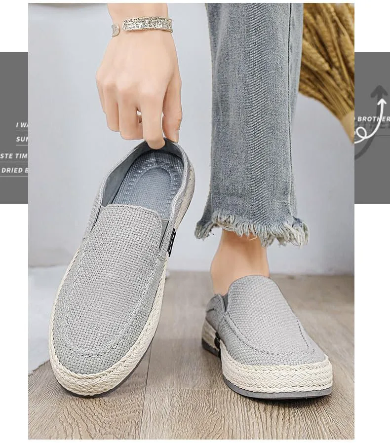 

Мужские лоферы из льняного холста, удобные сабо с закрытым носком, дышащие, легко надеваются, нескользящие повседневные тапочки Boxpopla, серый