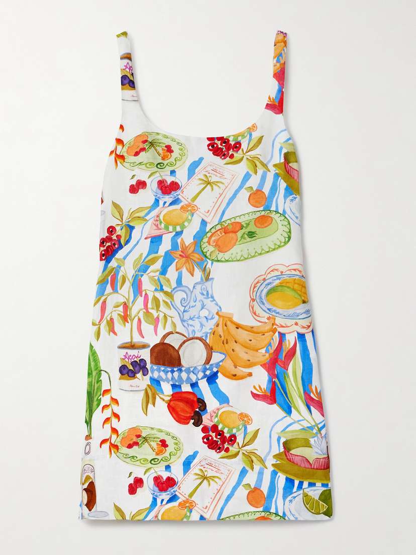 

Мини-Платье из льна с принтом Farm Rio, мультиколор