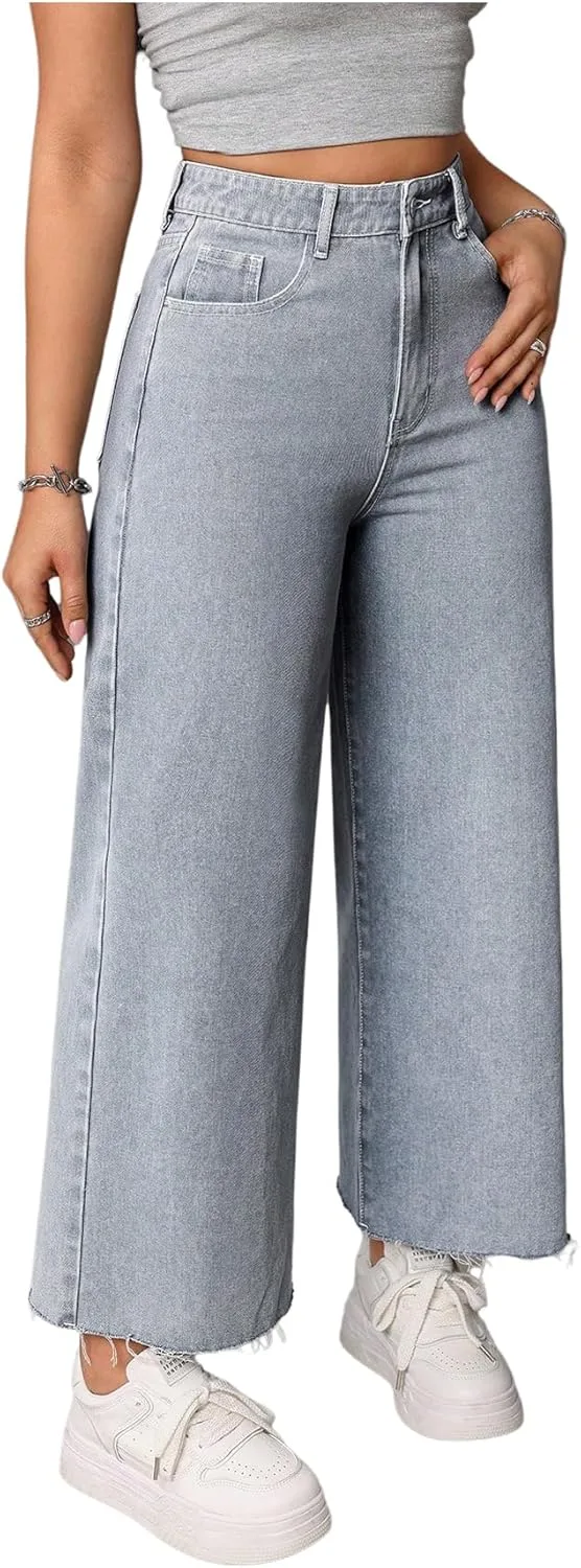 

MakeMeChic женские джинсовые брюки raw wide leg прямые свободные baggy