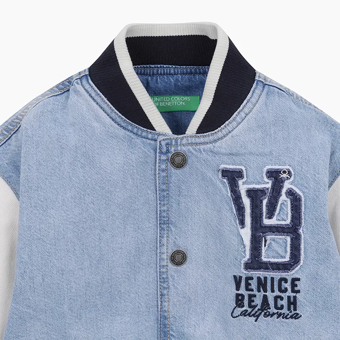 Детская джинсовая бейсбольная куртка синяя от Benetton Kids — фото 3