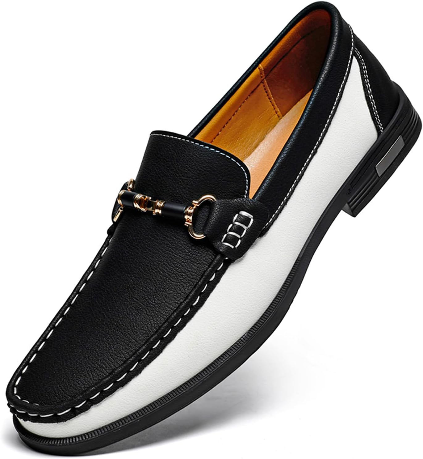 

Мужские кожаные туфли-лоферы Dacnakby, классические слипоны с пряжкой в виде металлической сбруи, двухцветные, повседневные, для ходьбы, работы и вождения, черный