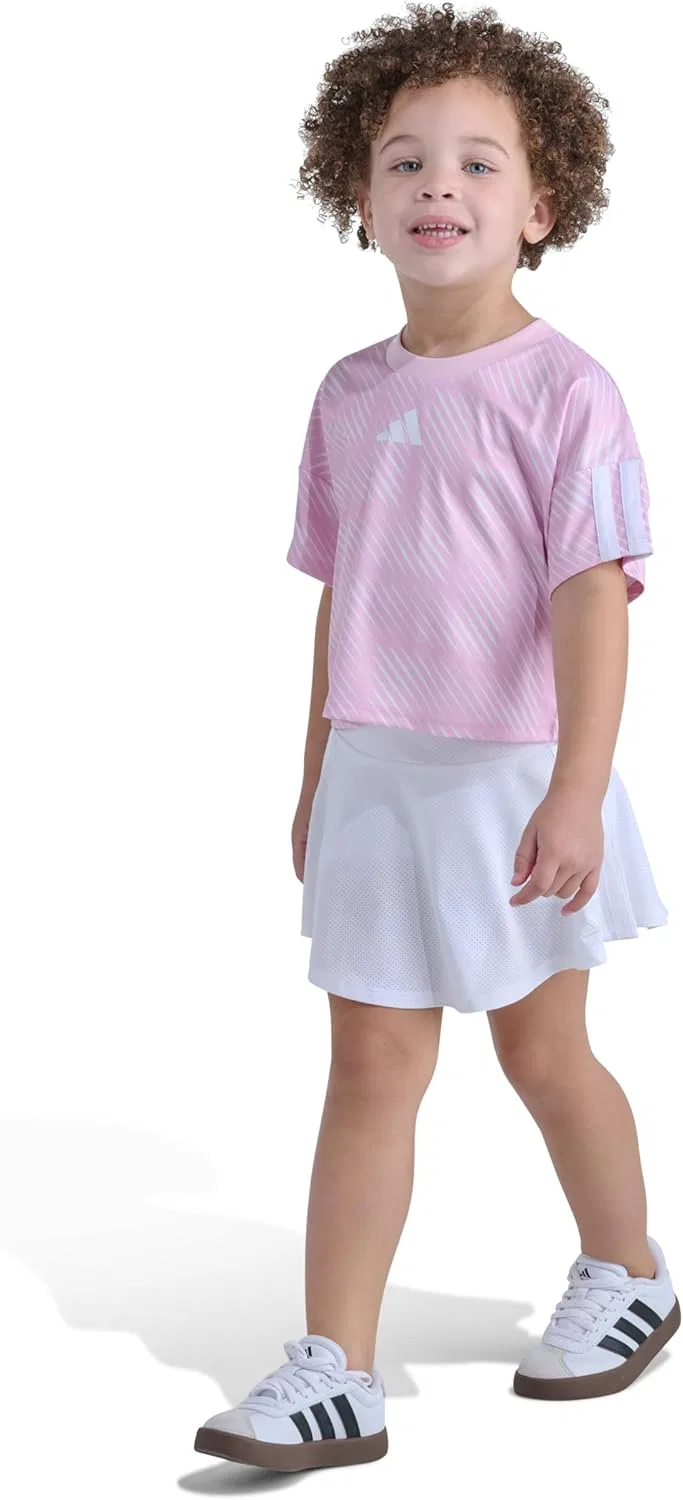Детский спортивный комплект: топ и юбка-шорты adidas, Med Pink — фото 4