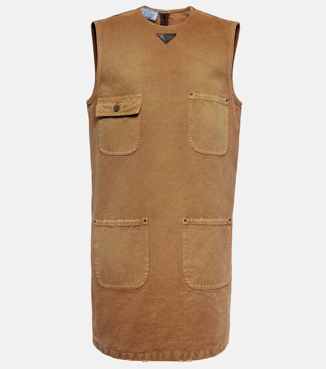 

Платье-футляр из хлопкового полотна Prada, бежевый