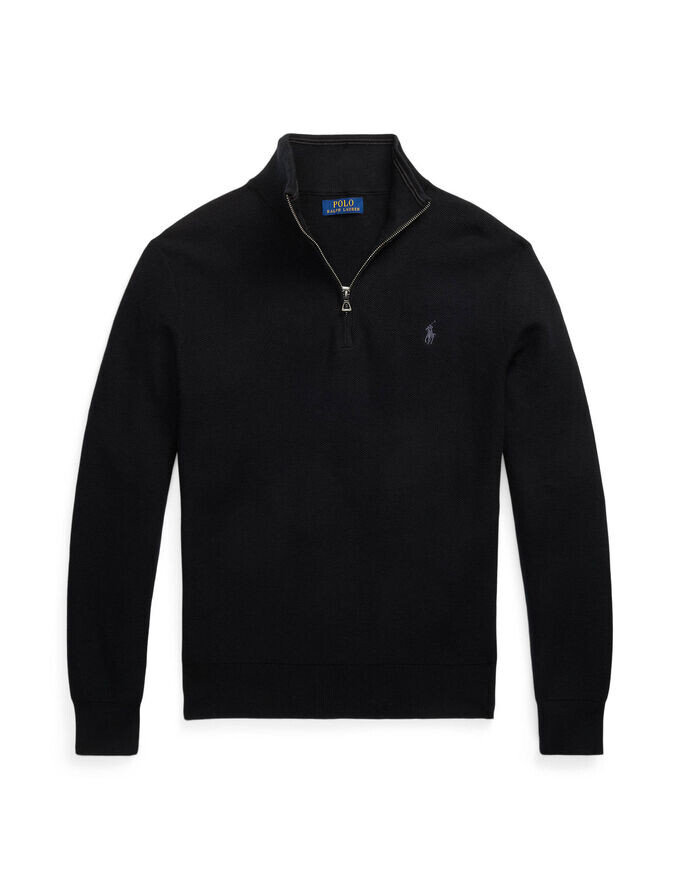 Вязаный хлопковый свитер с тройным воротником Polo Ralph Lauren, черный