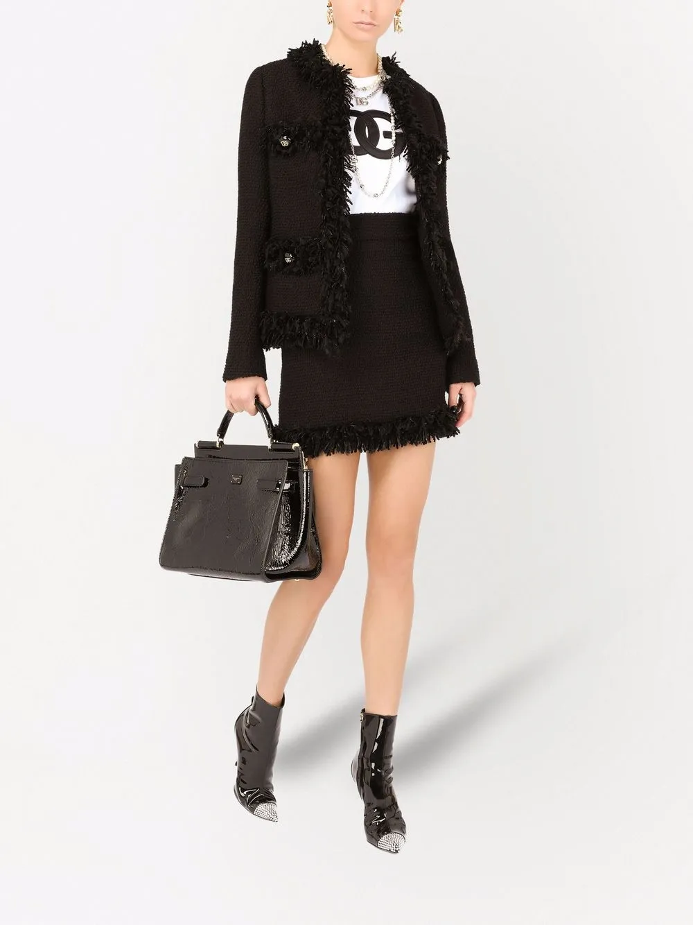 Однобортный жакет из ткани букле DOLCE & GABBANA, черный — фото 2
