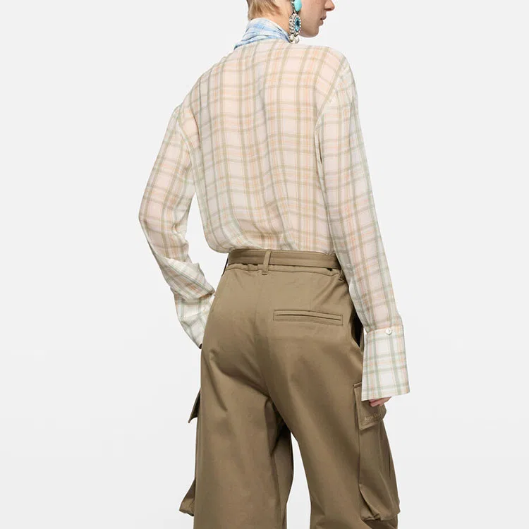 Блуза из сатина с шарфиком Acne Studios зелено-оранжевая — фото 4