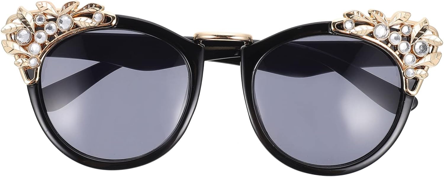 

Ретро-солнцезащитные очки «кошачий глаз» со стразами для женщин, серые линзы, идеально подходят для пляжных вечеринок, отдыха и летнего активного отдыха на природе HEALEEP, Black