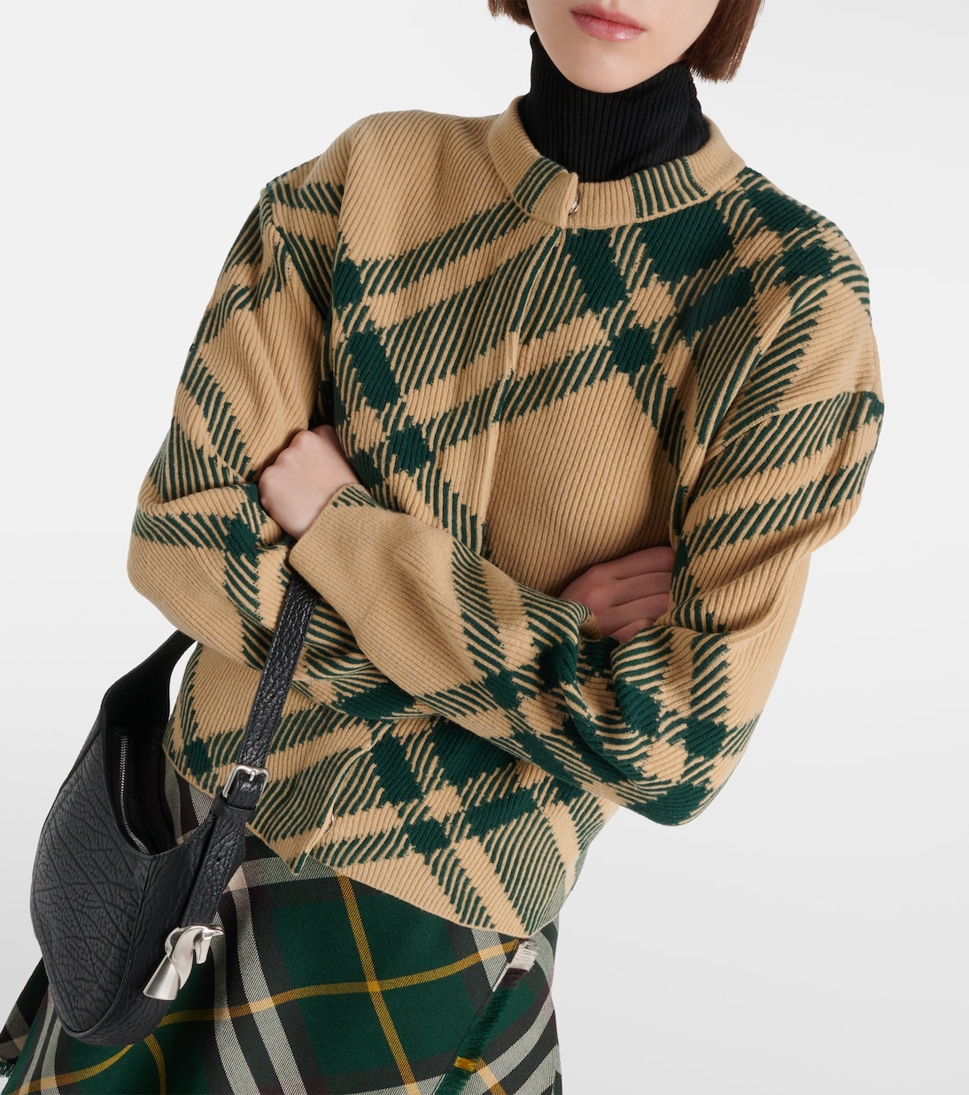 Кардиган Burberry Check из смесовой шерсти, Flap It Check, Бежевый — фото 4