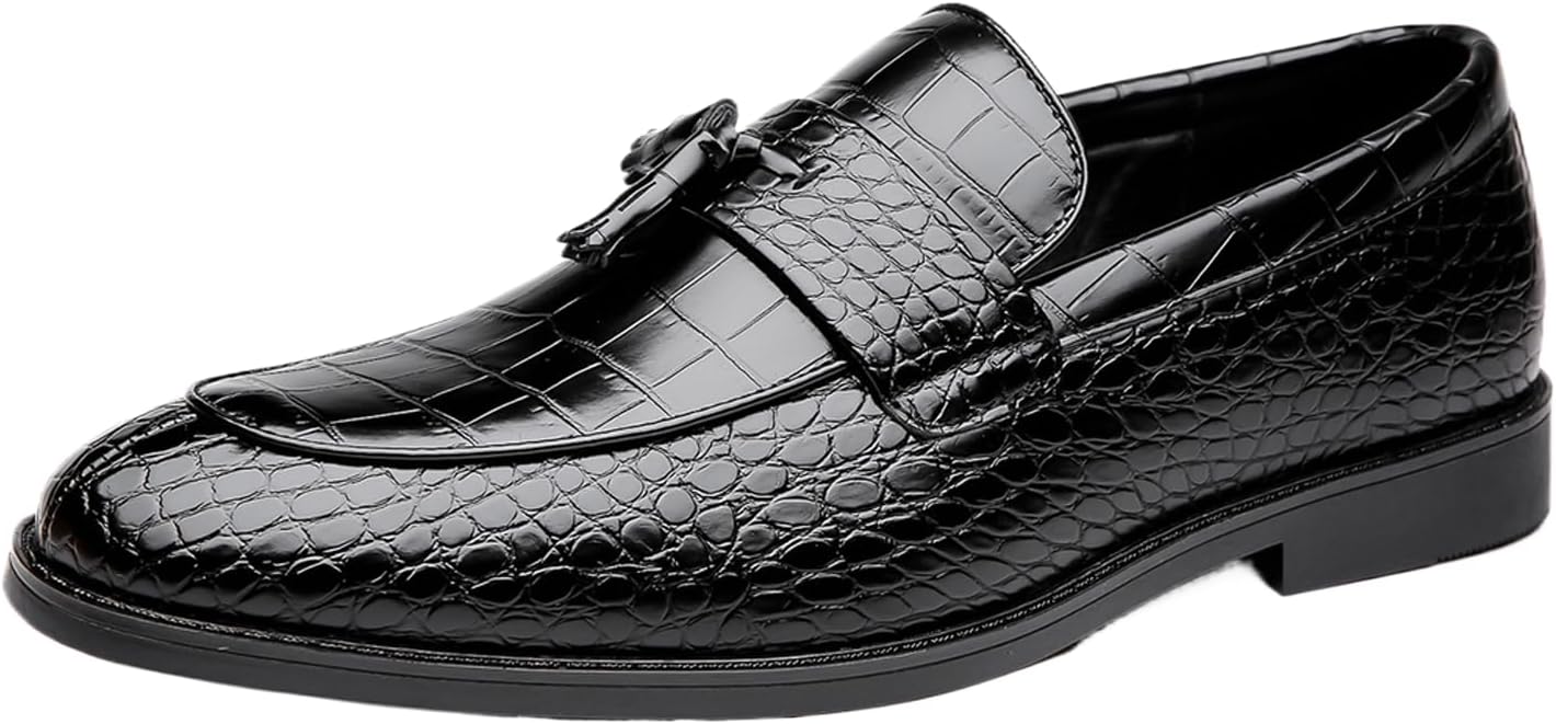 

Мужские кожаные лоферы FIFILAPIN с текстурой, массивным каблуком, ретро, с острым носком и кисточками, нескользящие, с удобной посадкой, для работы, бизнеса, свадьбы и официальных мероприятий, черный