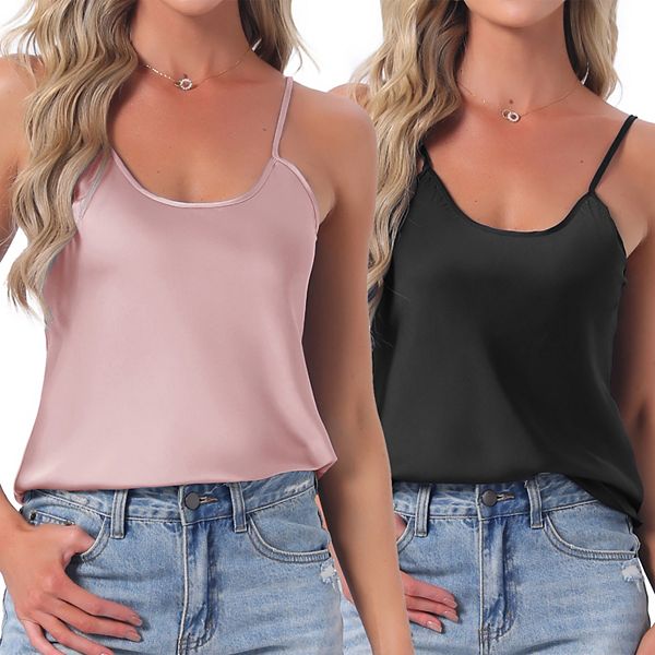 

Женский комплект из 2 предметов: атласная пижама-камисоль с мягкими тонкими бретелями Inspire Chic, Black Pink