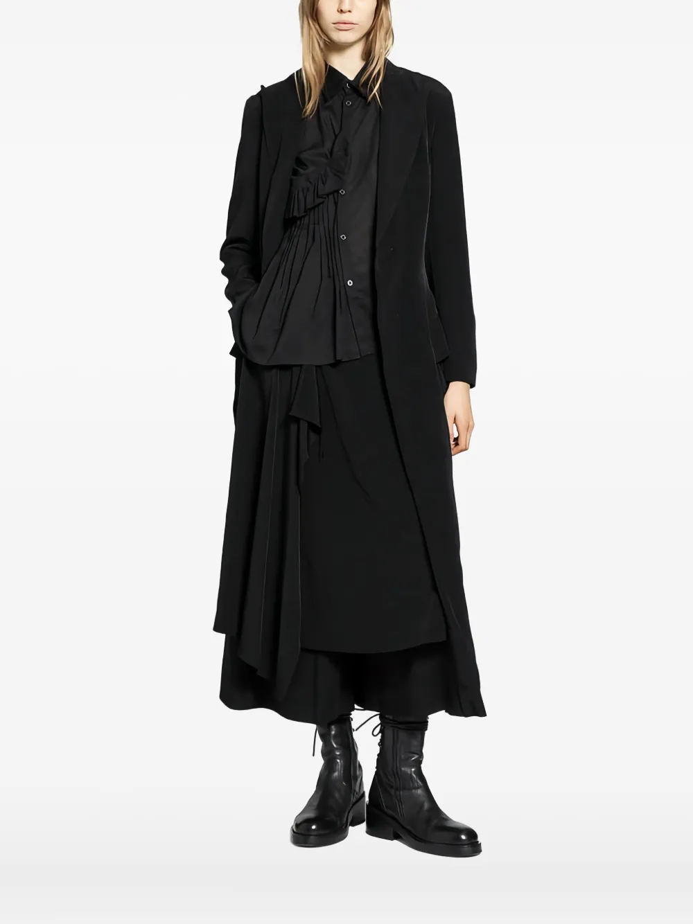 

Длинное пальто на шнуровке Yohji Yamamoto, черный