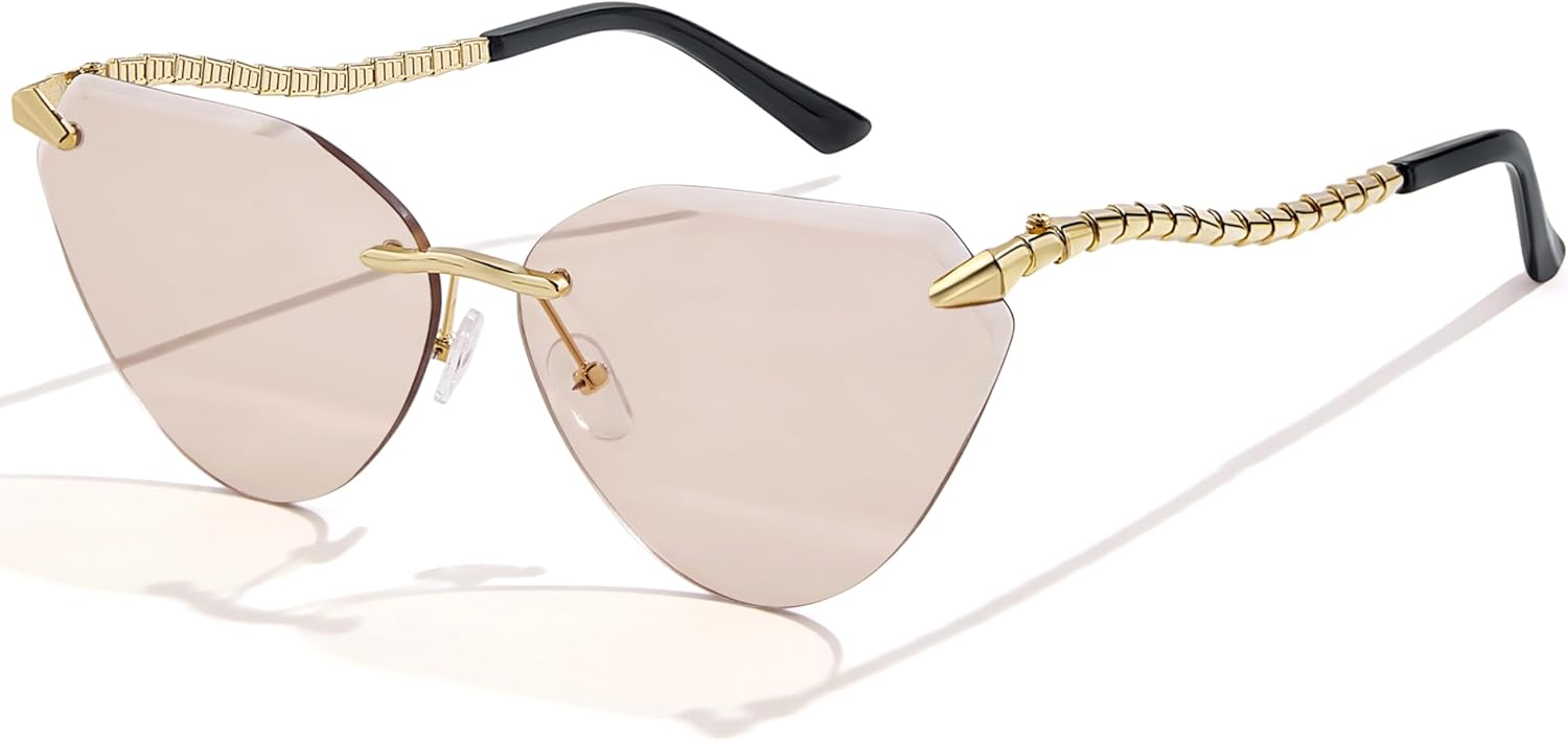 

Ретро-солнцезащитные очки «кошачий глаз» для женщин и мужчин, винтажные модные солнцезащитные очки с металлическими дужками в форме змеи, защита от УФ-излучения UV400 Jcheupet, Y2k Champagne