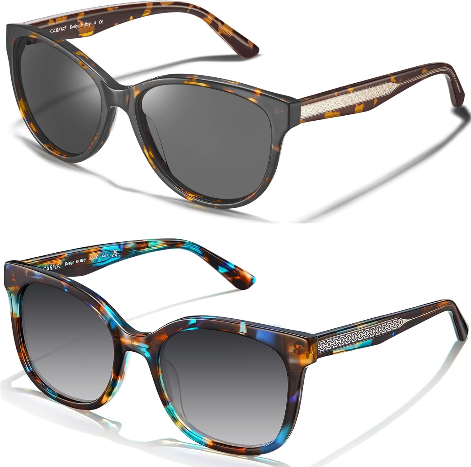 

Женские поляризованные солнцезащитные очки CARFIA «Кошачий глаз» из ацетата с цветочным узором, защита от УФ-излучения, ретро-стиль с рельефным рисунком и проволочным каркасом