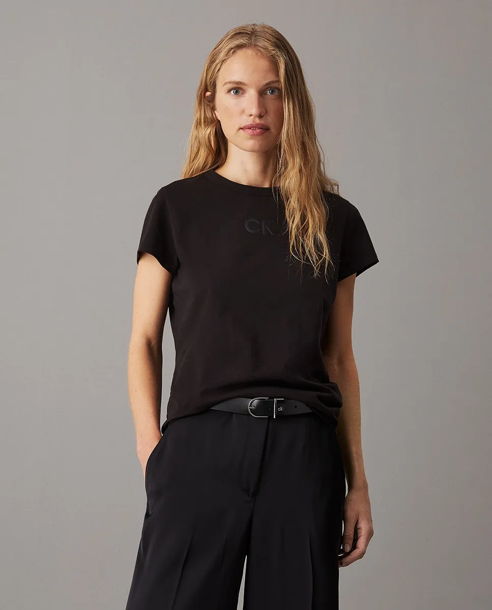 

Женская футболка с атласным монограммой Calvin Klein, черный