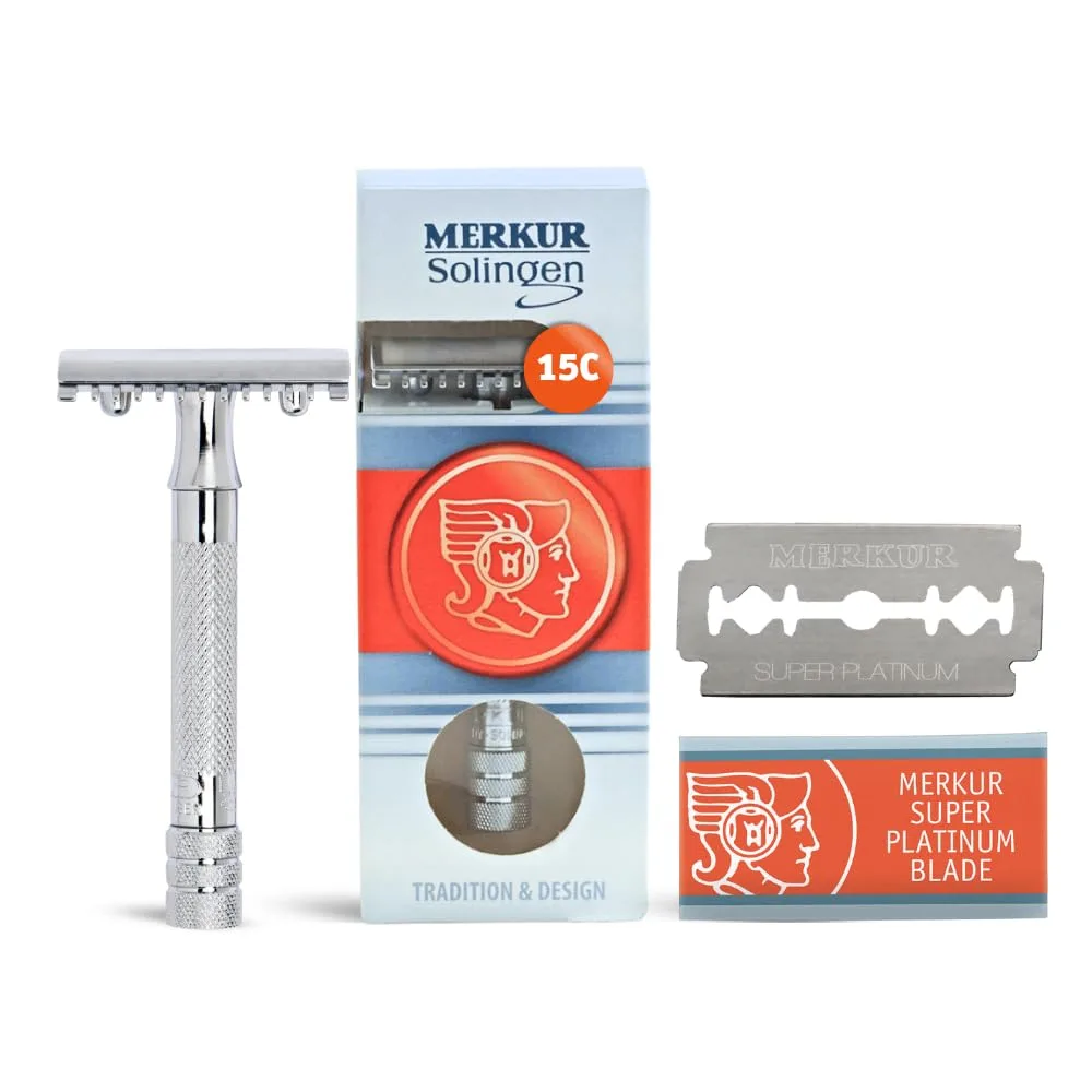 Merkur 15C бритвенный станок с открытым гребнем, хромированный, стандартная ручка, Германия, Stainless Steel