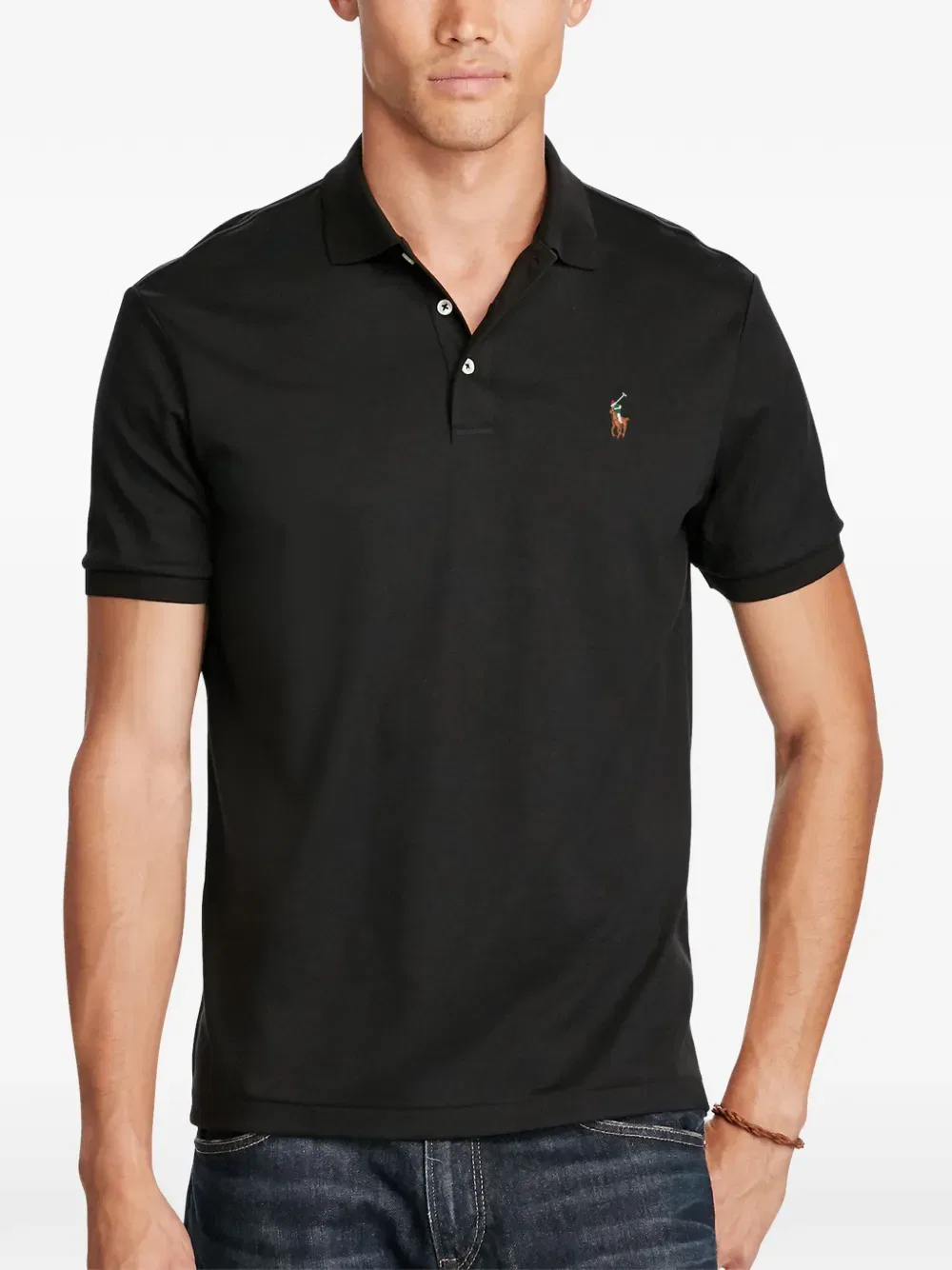 Рубашка-поло с коротким рукавом на пуговицах Polo Ralph Lauren, черный — фото 3