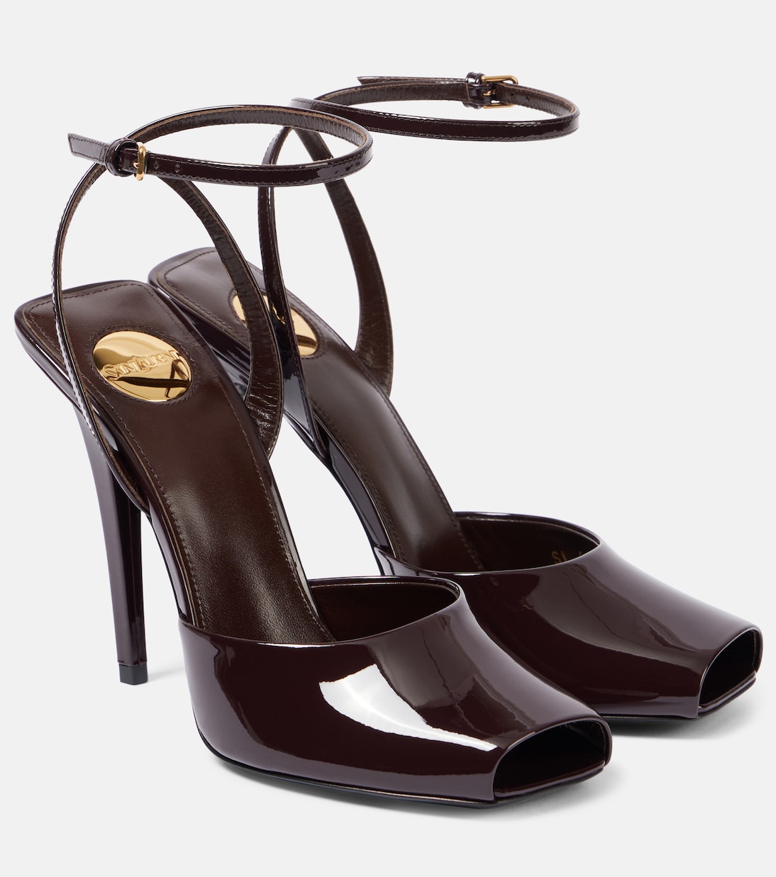 Скандальные лаковые сандалии 110 Saint Laurent, Marron Glace