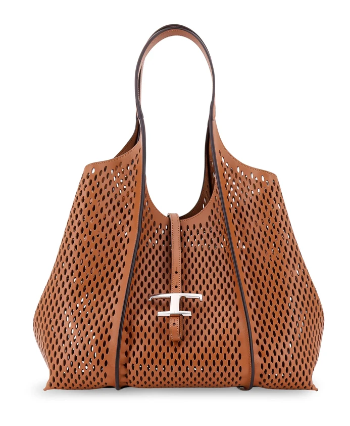 

Сумка-Шоппер из перфорированной кожи с металлической биркой Tod'S, коричневый