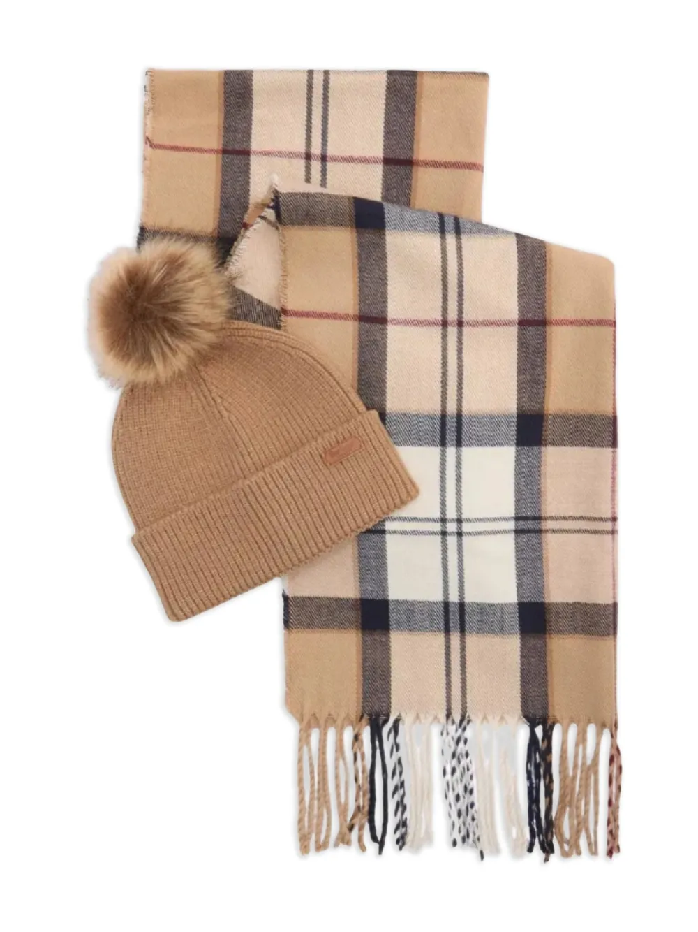 

Клетчатый комплект из шапки и шарфа с бахромой Barbour, коричневый