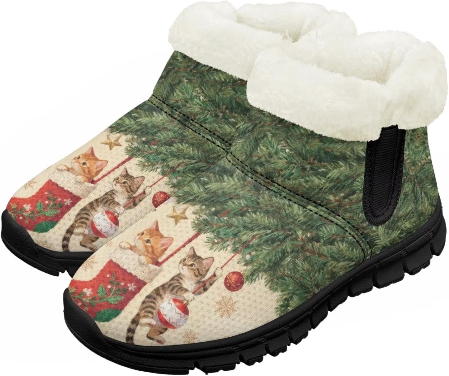 

Зимние детские ботинки Chririnla для мальчиков и девочек, с теплой подкладкой из искусственного меха, на щиколотку, противоскользящие, для малышей и детей постарше, Christmas Kitten