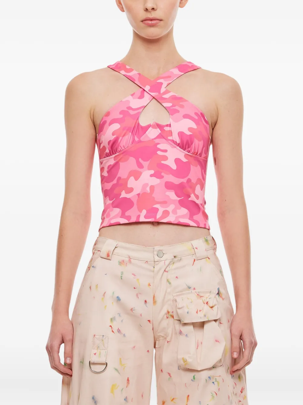 

Топ с вырезом и перекрестными бретельками Collina Strada, розовый