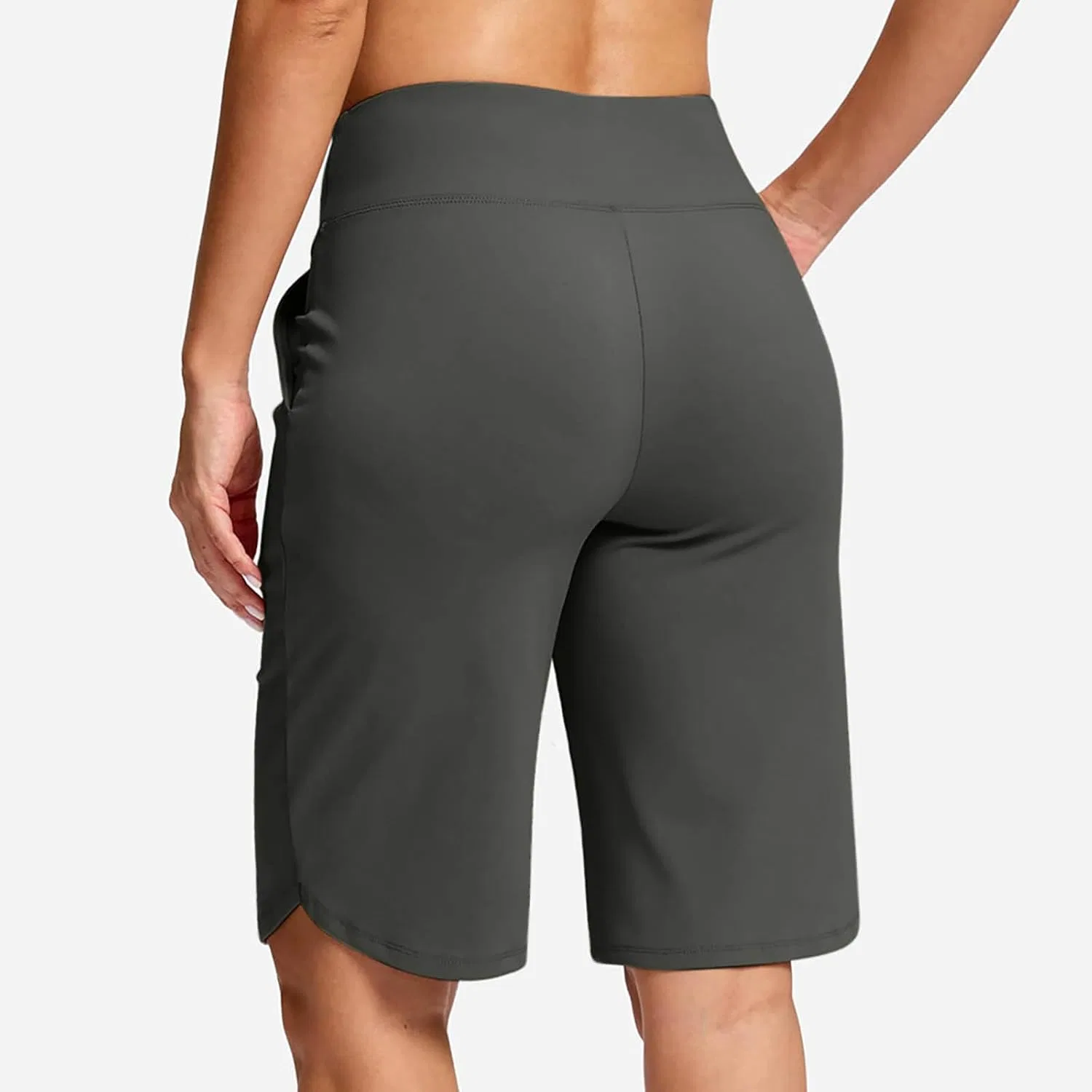 Шорты бермуды женские с карманами, высокие, Athletic Relaxed Fit, Dark Gray — фото 4