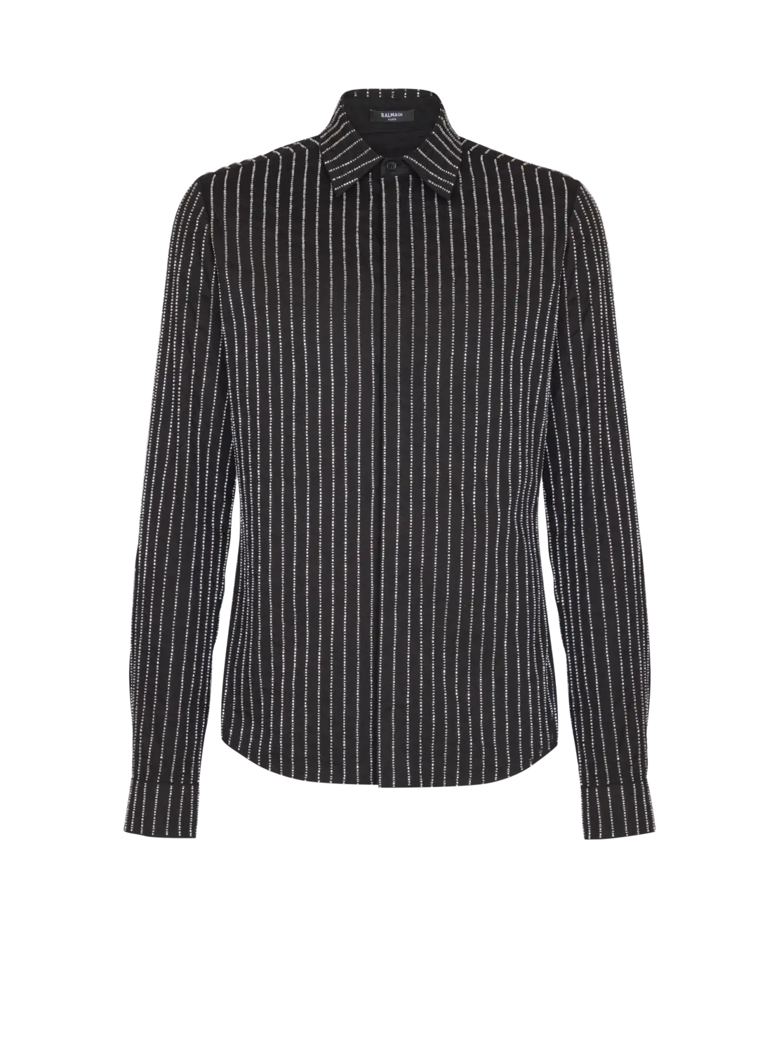 

Хлопковая рубашка с кристальными полосками Balmain, черный