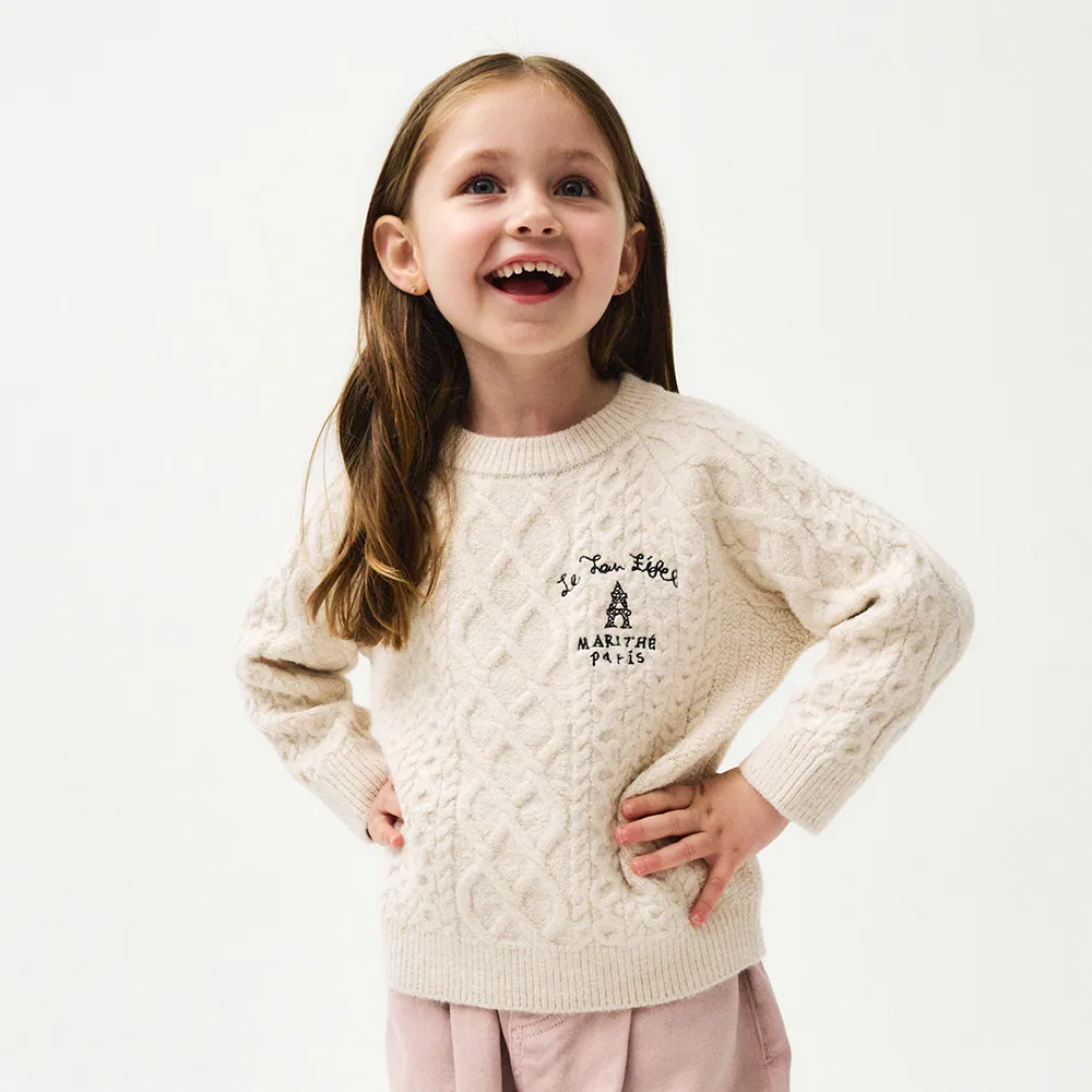 Детский вязаный свитер Enfant Cable Knit цвета айвори от Marithé Kids