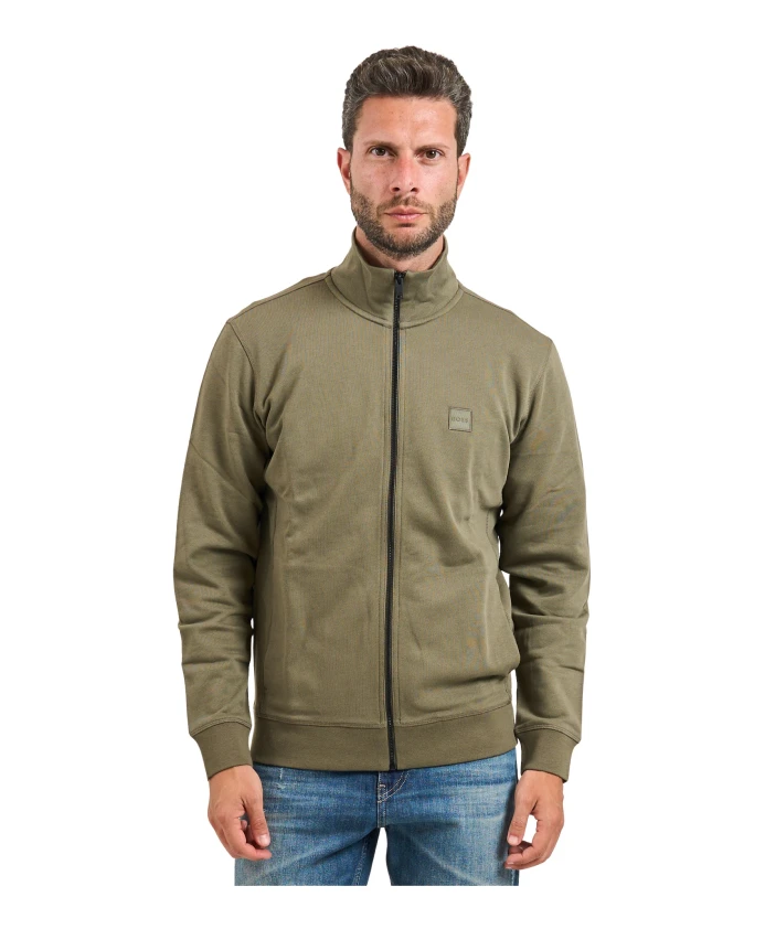 

Зеленый пуловер на молнии, хлопковая махровая ткань. Hugo, зеленый