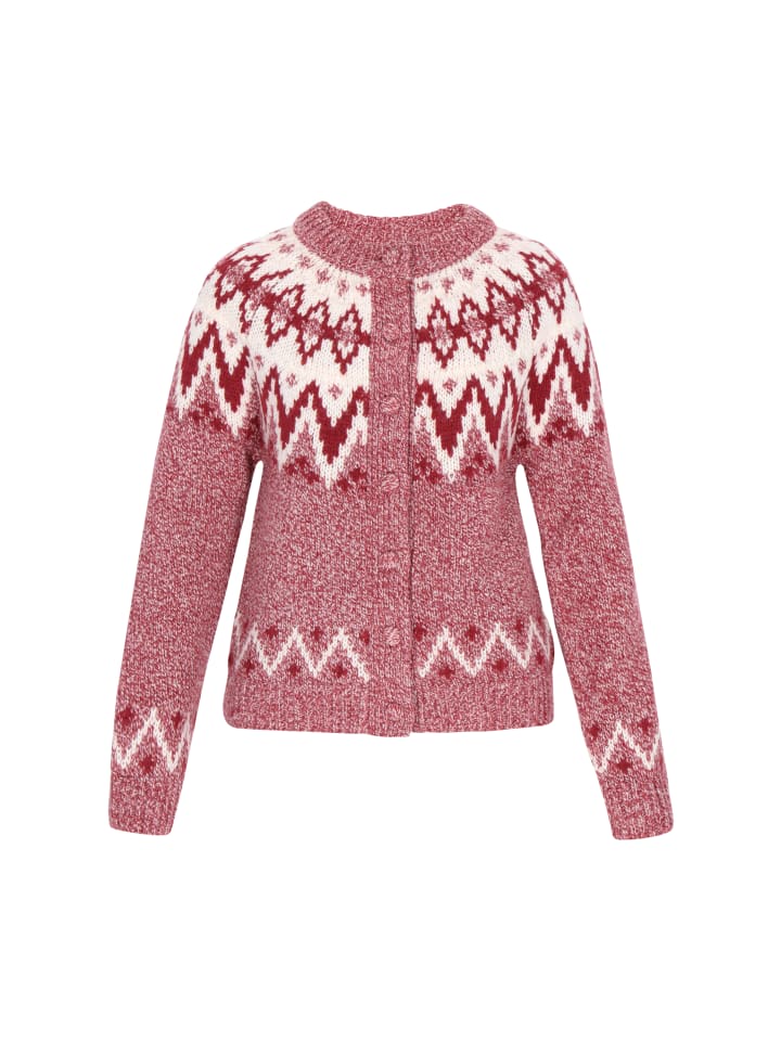 

Женский кардиган бордового цвета с разноцветным узором DreiMaster Vintage