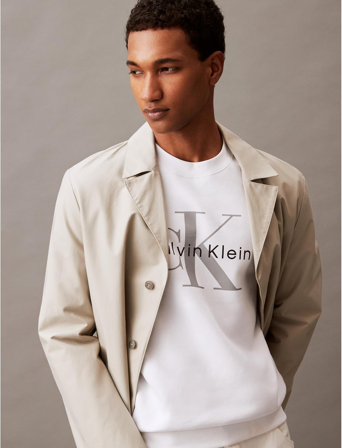 Мужская толстовка с круглым вырезом и монограммой Calvin Klein, Brilliant White — фото 4