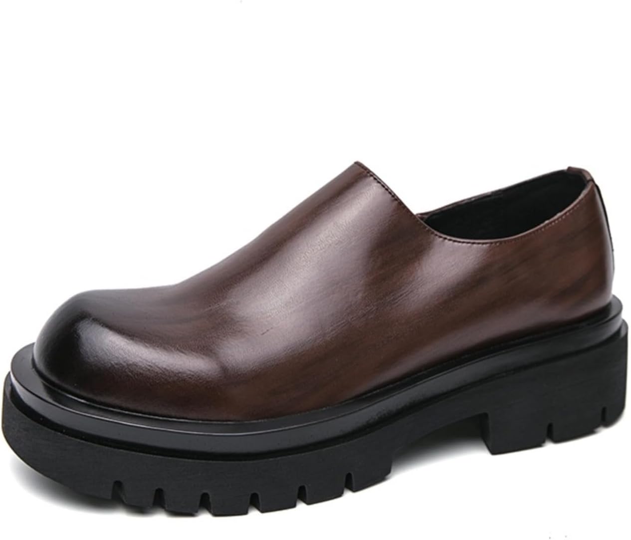 

Мужские слипоны-лоаферы с боковой молнией, из ПУ-кожи, с круглым носком, массивной подошвой, удобные повседневные туфли для мужчин, современная деловая повседневная роскошная обувь на щиколотку Foapts, коричневый