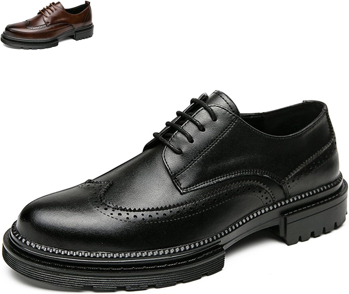 

Мужские кожаные туфли-оксфорды на шнурках для делового стиля, модные классические туфли с закругленным носком Брок, удобные нескользящие лоферы для вождения и прогулок, свадебные туфли Amazideal, черный