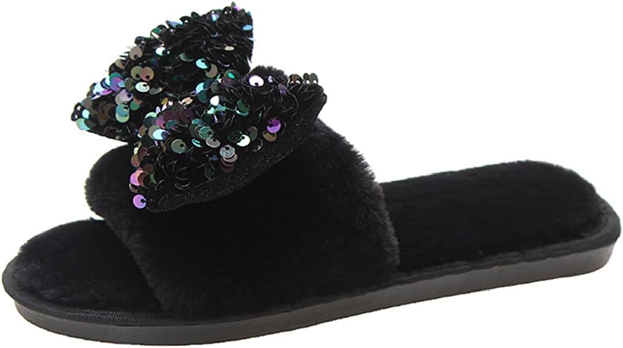 

Женские домашние тапочки с блестками, нескользящие, с открытым носком, мягкие, из плюша и флиса, теплые с эффектом памяти, уютные домашние тапочки для улицы и дома (38/39 EU, розовые) Znel