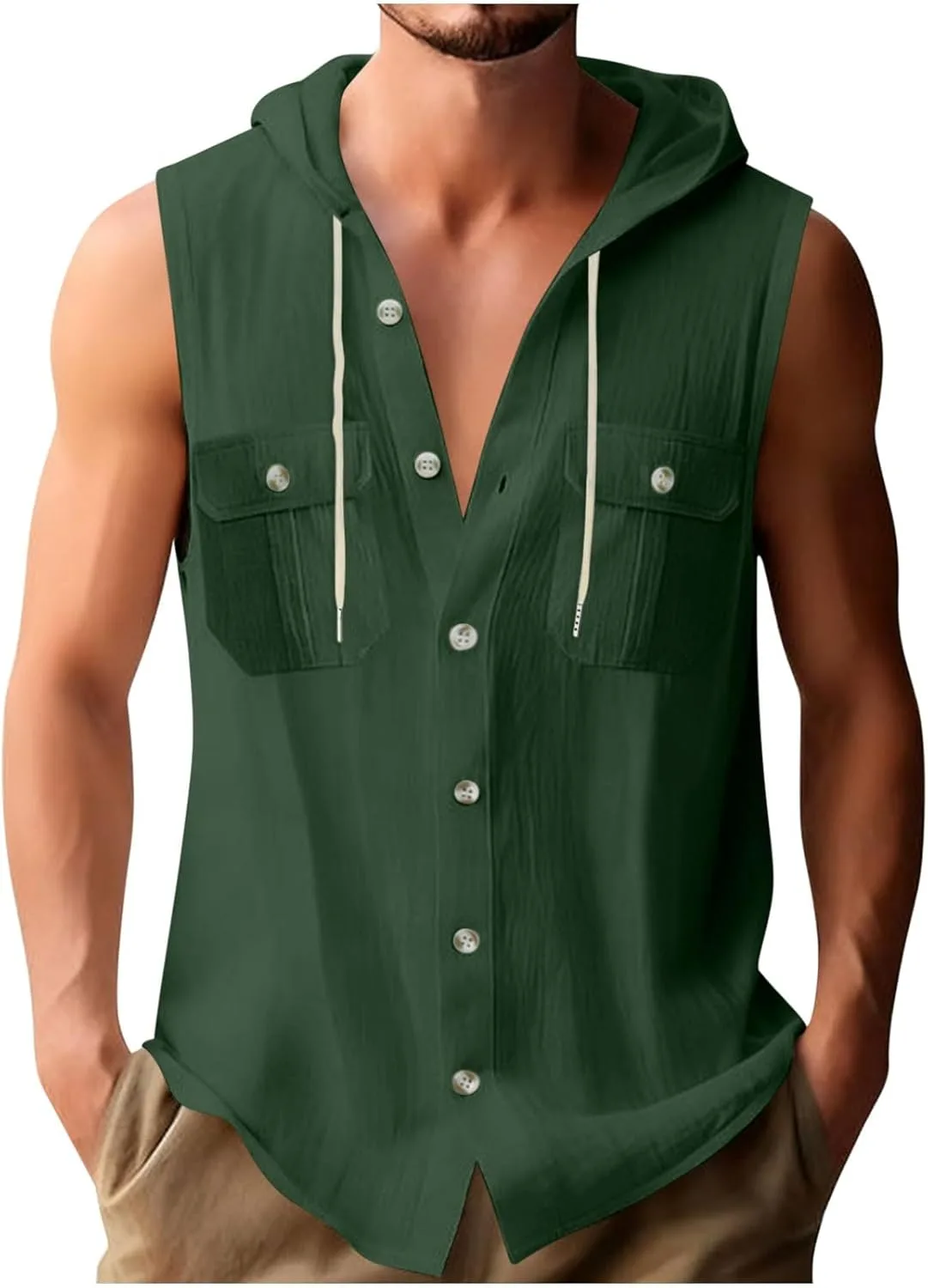 

Мужская безрукавка с капюшоном Cotton Linen, летняя легкая Xiaojmake